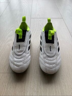 adidas Kids White Sneakers with Neon Green Trim